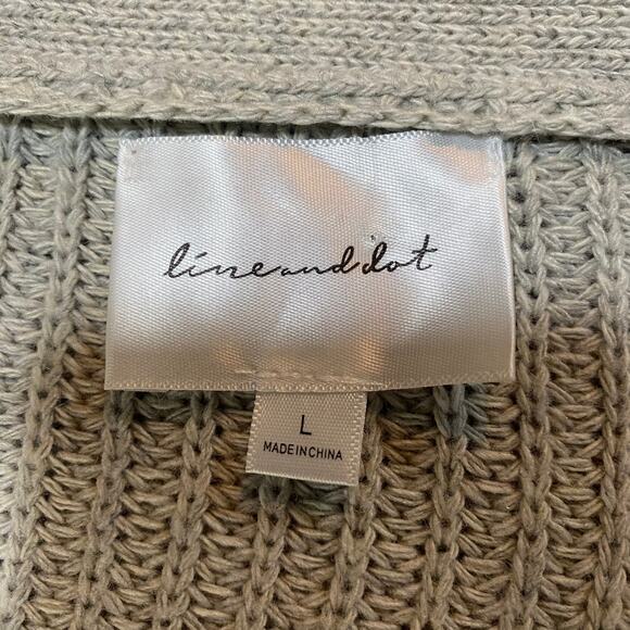 Line & Dot Cardigan Sweater Button Front Rib Knit Pointelle Taupe Womens Large - Picture 7 of 9